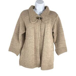 Carraig Donn Fisherman‎ Cardigan Sweater Women's Medium Merino Wool Tan CJ-1135